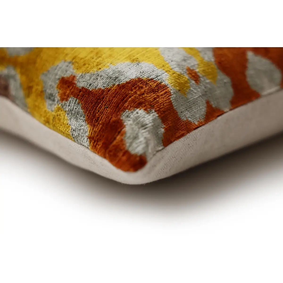 Luxury Handmade Silk Velvet Ikat Pillow 20x20 Inch Organic Vegetable Dyed - Canvello