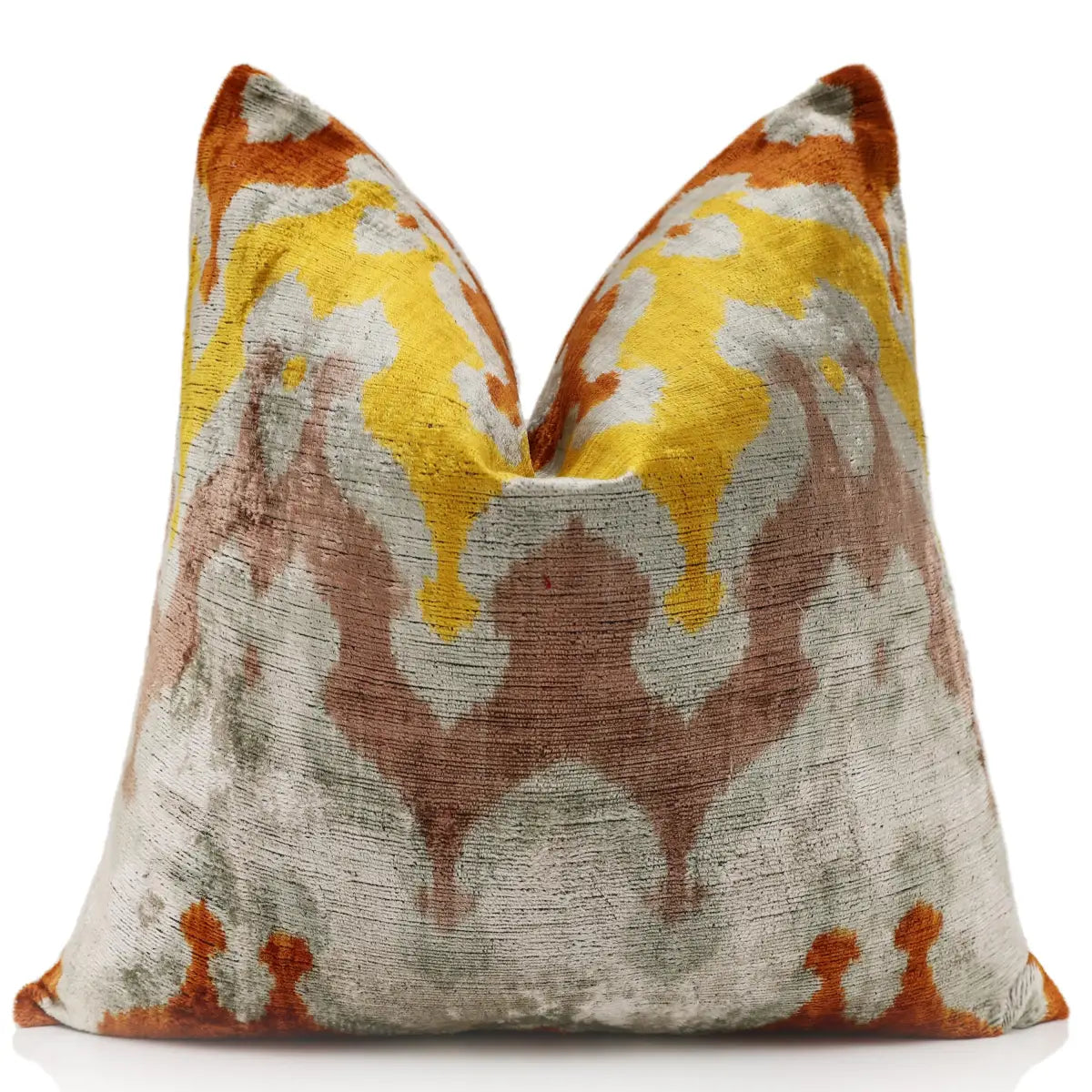 Luxury Handmade Silk Velvet Ikat Pillow 20x20 Inch Organic Vegetable Dyed - Canvello