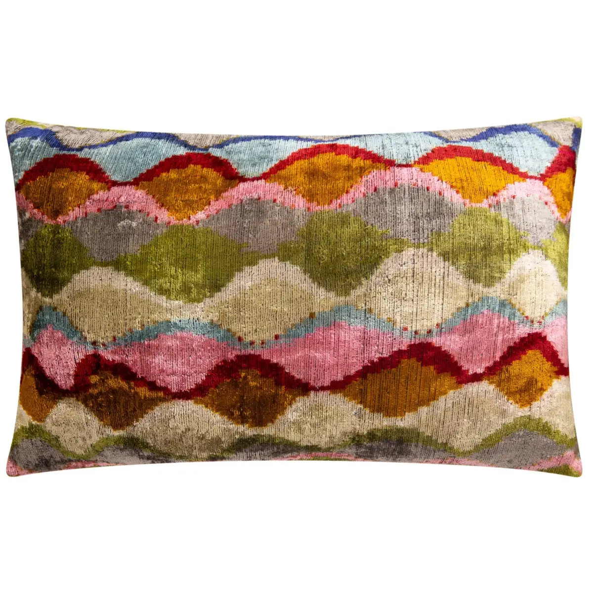 Luxury Handmade Silk Velvet Throw Pillow - 16x24 in Multicolored Geometric Design with Down Feather Insert - Canvello
