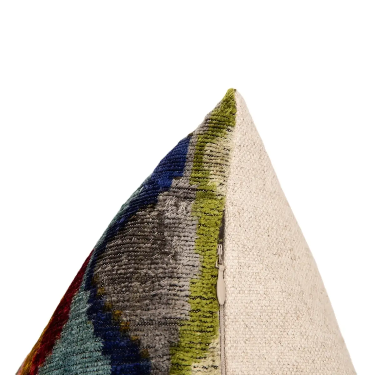 Luxury Handmade Silk Velvet Throw Pillow - 16x24 in Multicolored Geometric Design with Down Feather Insert - Canvello