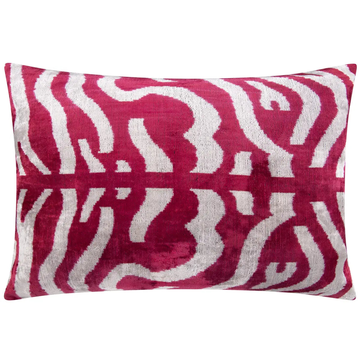 Luxury Silk Velvet Throw Pillow - Pink and White Zebra Lumbar 16x24 - Canvello