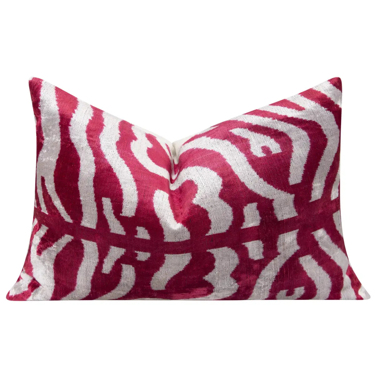 Luxury Silk Velvet Throw Pillow - Pink and White Zebra Lumbar 16x24 - Canvello