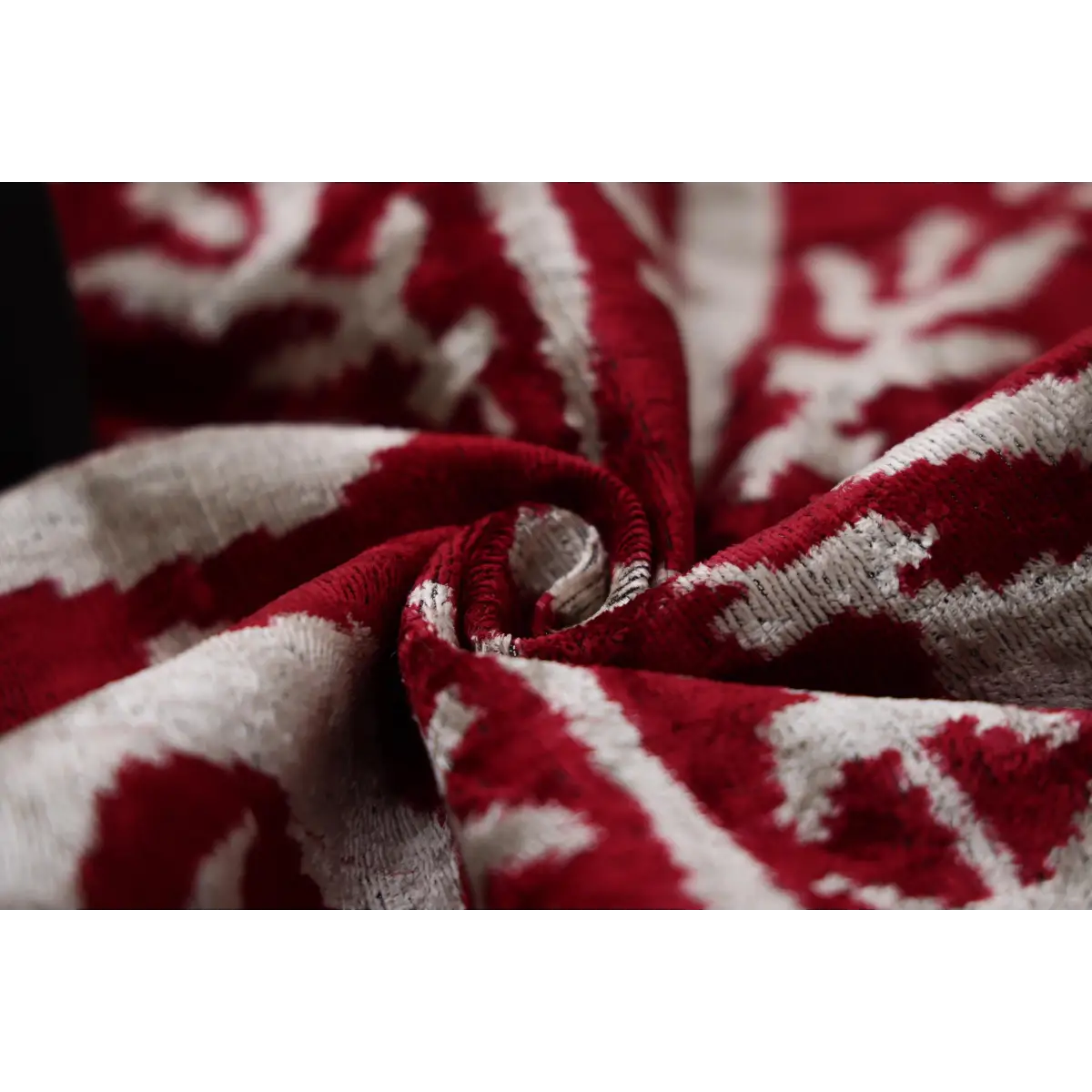 Luxury Handwoven Dark Red Silk Velvet Ikat Pillow 20x20 Inch - Canvello