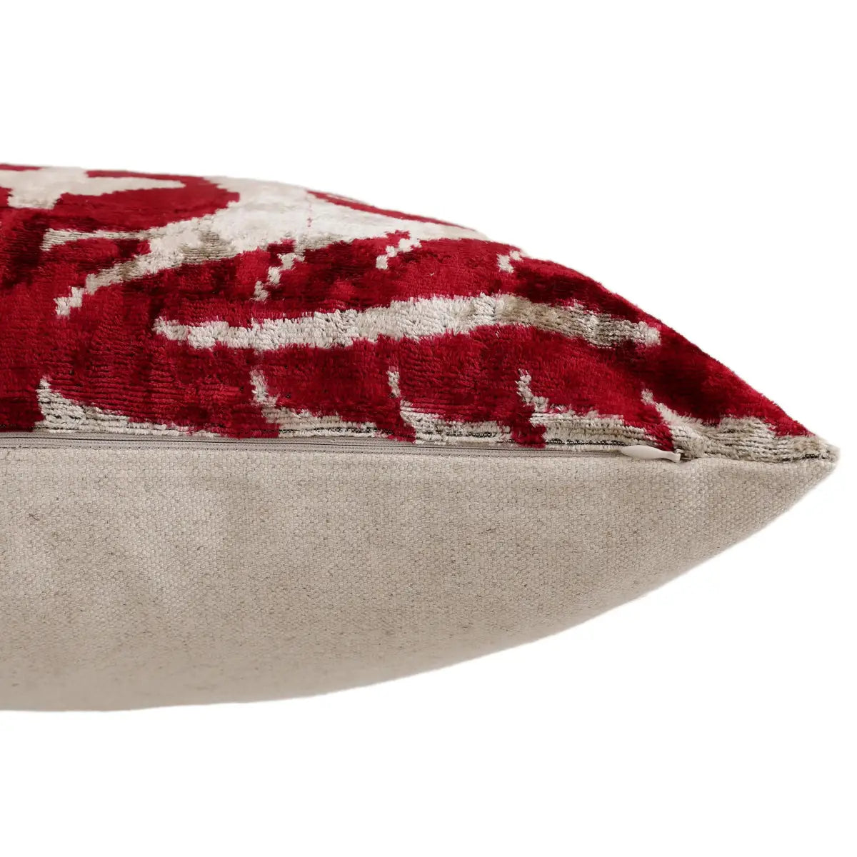 Luxury Handwoven Dark Red Silk Velvet Ikat Pillow 20x20 Inch - Canvello