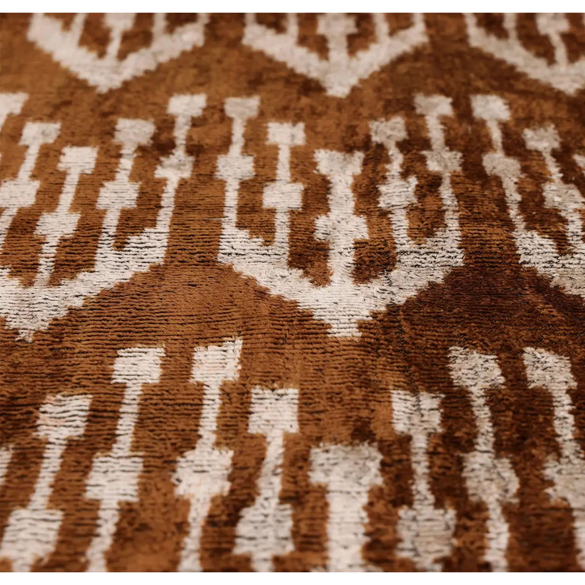 Luxury Handwoven Ikat Silk Velvet Pillow 20x20 Inch – Earthy Brown & Ivory - Canvello