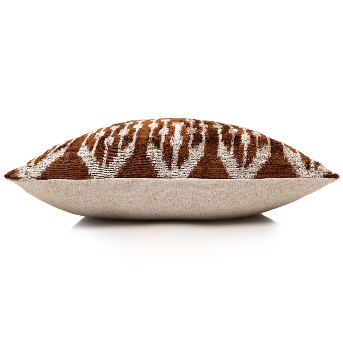 Luxury Handwoven Ikat Silk Velvet Pillow 20x20 Inch – Earthy Brown & Ivory - Canvello