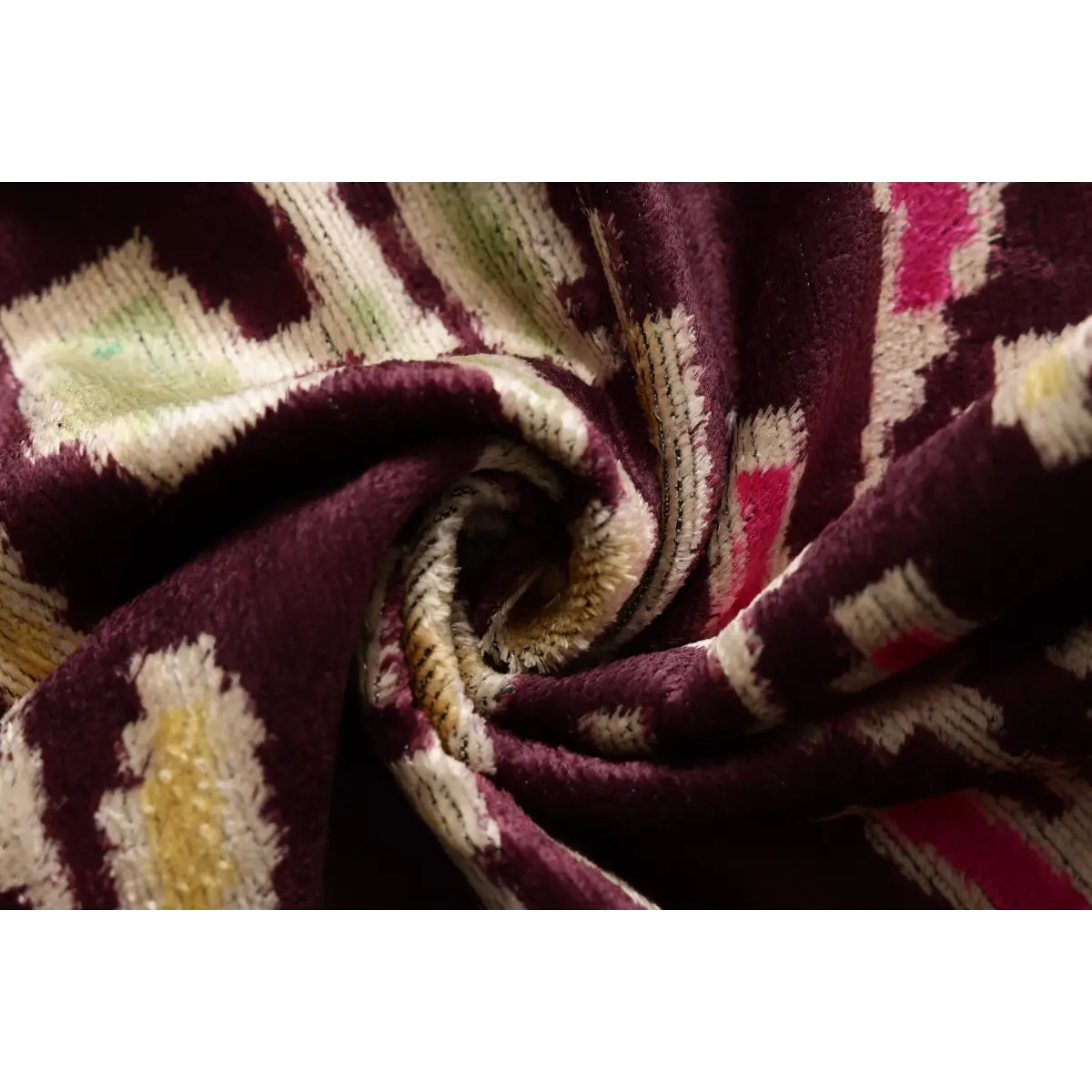 Luxury Handwoven Silk Velvet Ikat Pillow 20x20 Inch – Burgundy & Soft Pastel - Canvello