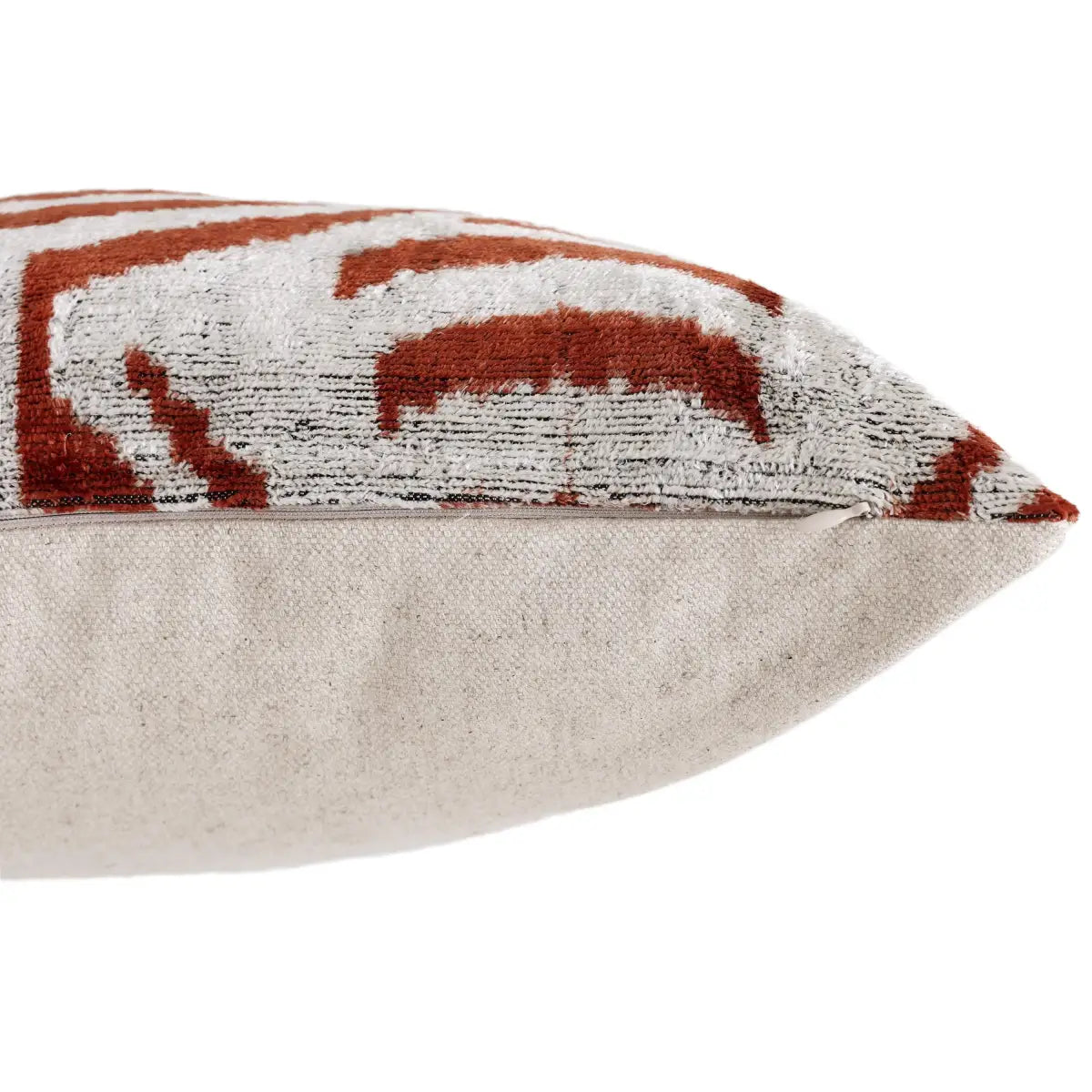 Luxury Handwoven Silk Velvet Ikat Pillow 20x20 Inch – Rust & Ivory - Canvello