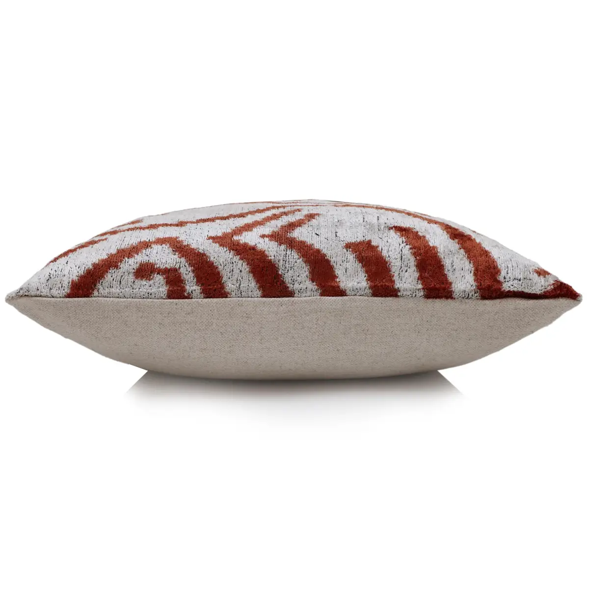 Luxury Handwoven Silk Velvet Ikat Pillow 20x20 Inch – Rust & Ivory - Canvello