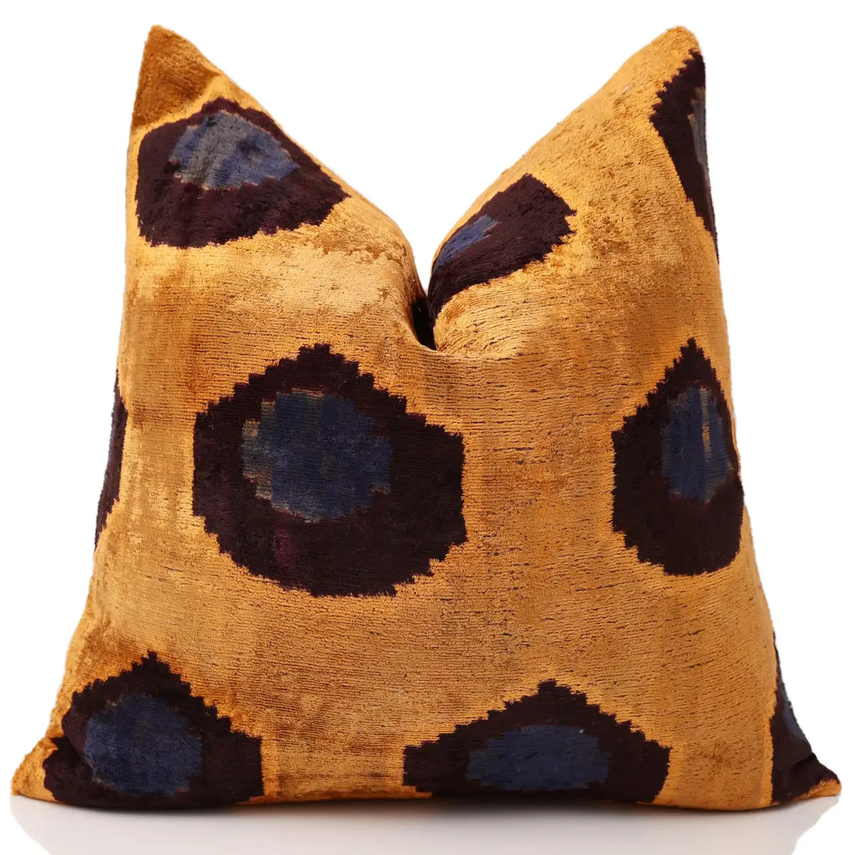 Luxury Handwoven Silk Velvet Ikat Throw Pillow 20x20 Inch - Organic Vegetable Dyed - Canvello