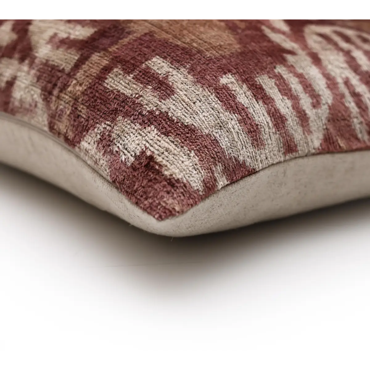Luxury Handwoven Silk Velvet Throw Pillow 20x20 Inch Burgundy Ikat Pattern - Canvello