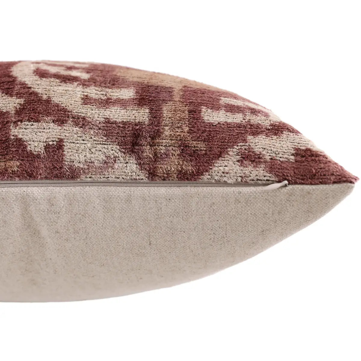 Luxury Handwoven Silk Velvet Throw Pillow 20x20 Inch Burgundy Ikat Pattern - Canvello
