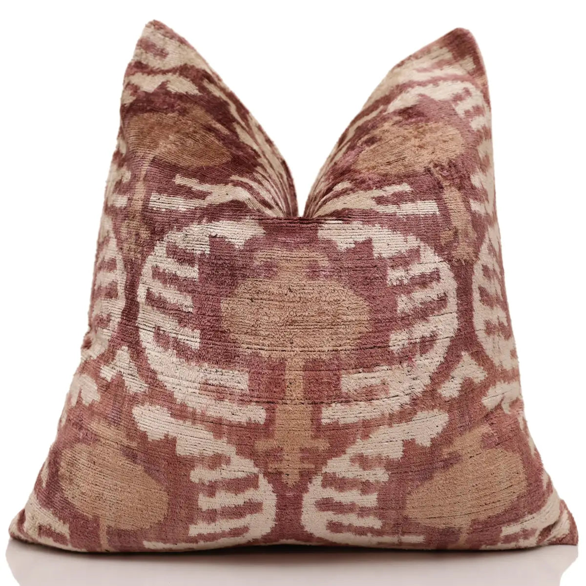 Luxury Handwoven Silk Velvet Throw Pillow 20x20 Inch Burgundy Ikat Pattern - Canvello