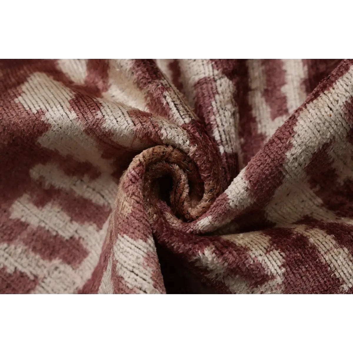 Luxury Handwoven Silk Velvet Throw Pillow 20x20 Inch Burgundy Ikat Pattern - Canvello