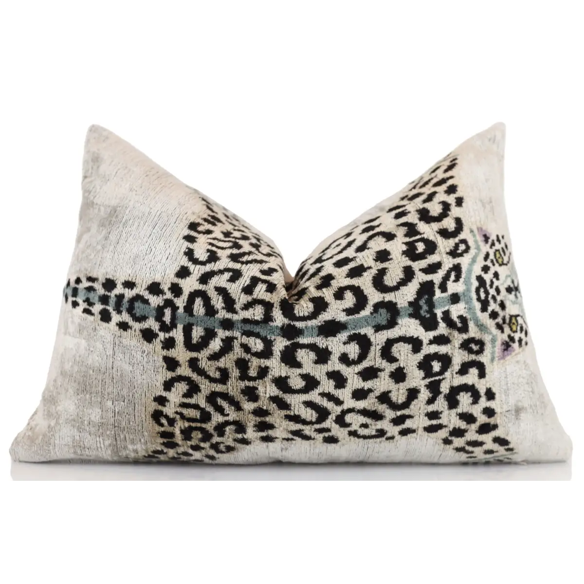 Luxury Leopard Print Silk Velvet Throw Pillow 16x24 – Handmade Animal Motif Lumbar Cushion - Canvello