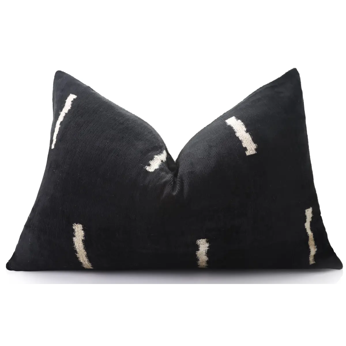 Luxury Minimalist Black Velvet Pillow 16x24 – Handmade Silk Lumbar Cushion with Ivory Accents - Canvello