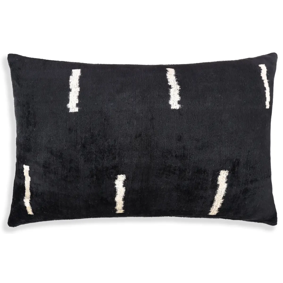 Luxury Minimalist Black Velvet Pillow 16x24 – Handmade Silk Lumbar Cushion with Ivory Accents - Canvello