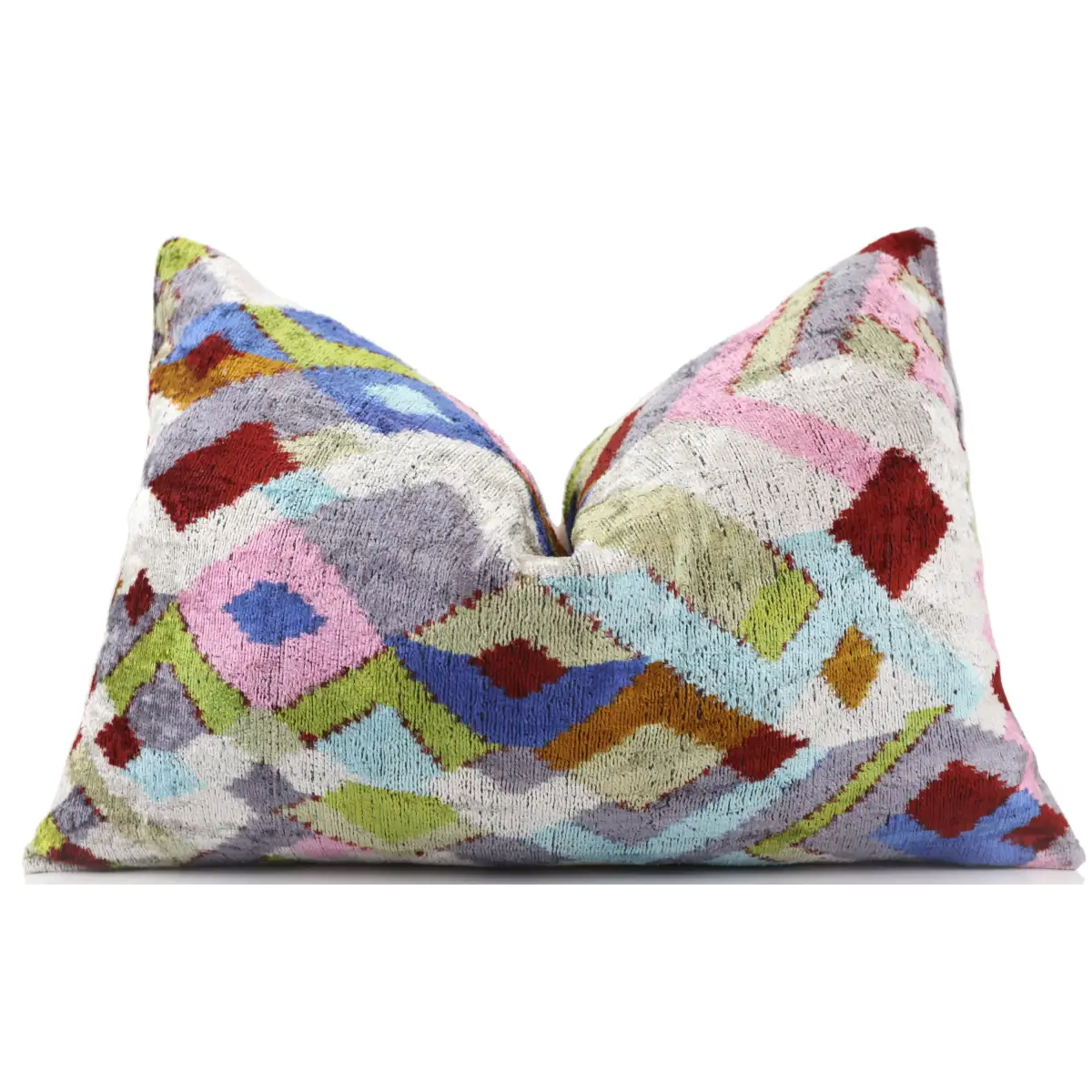 Luxury Multicolor Diamond Silk Velvet Throw Pillow 16x24 – Handmade Geometric Lumbar Cushion - Canvello