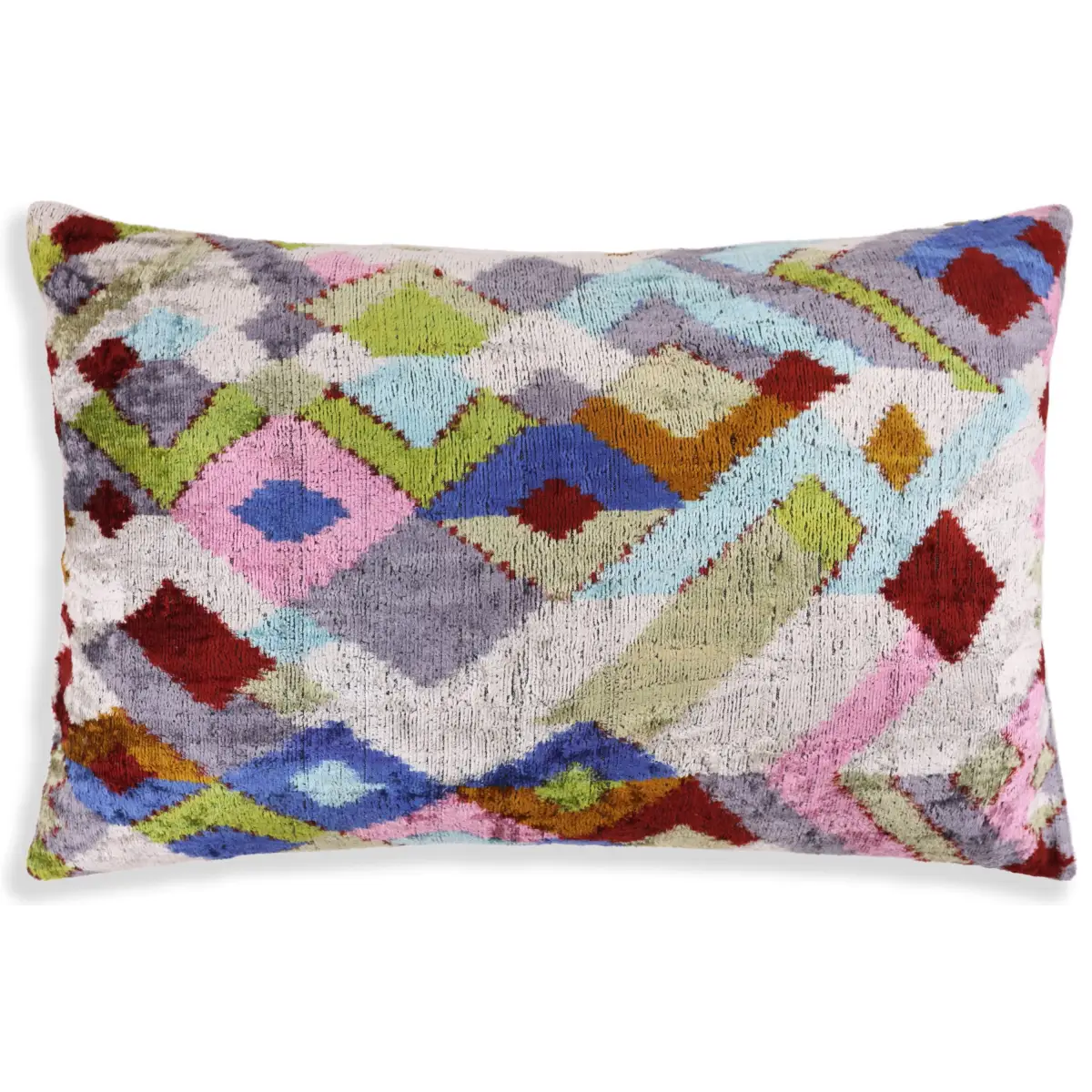 Luxury Multicolor Diamond Silk Velvet Throw Pillow 16x24 – Handmade Geometric Lumbar Cushion - Canvello