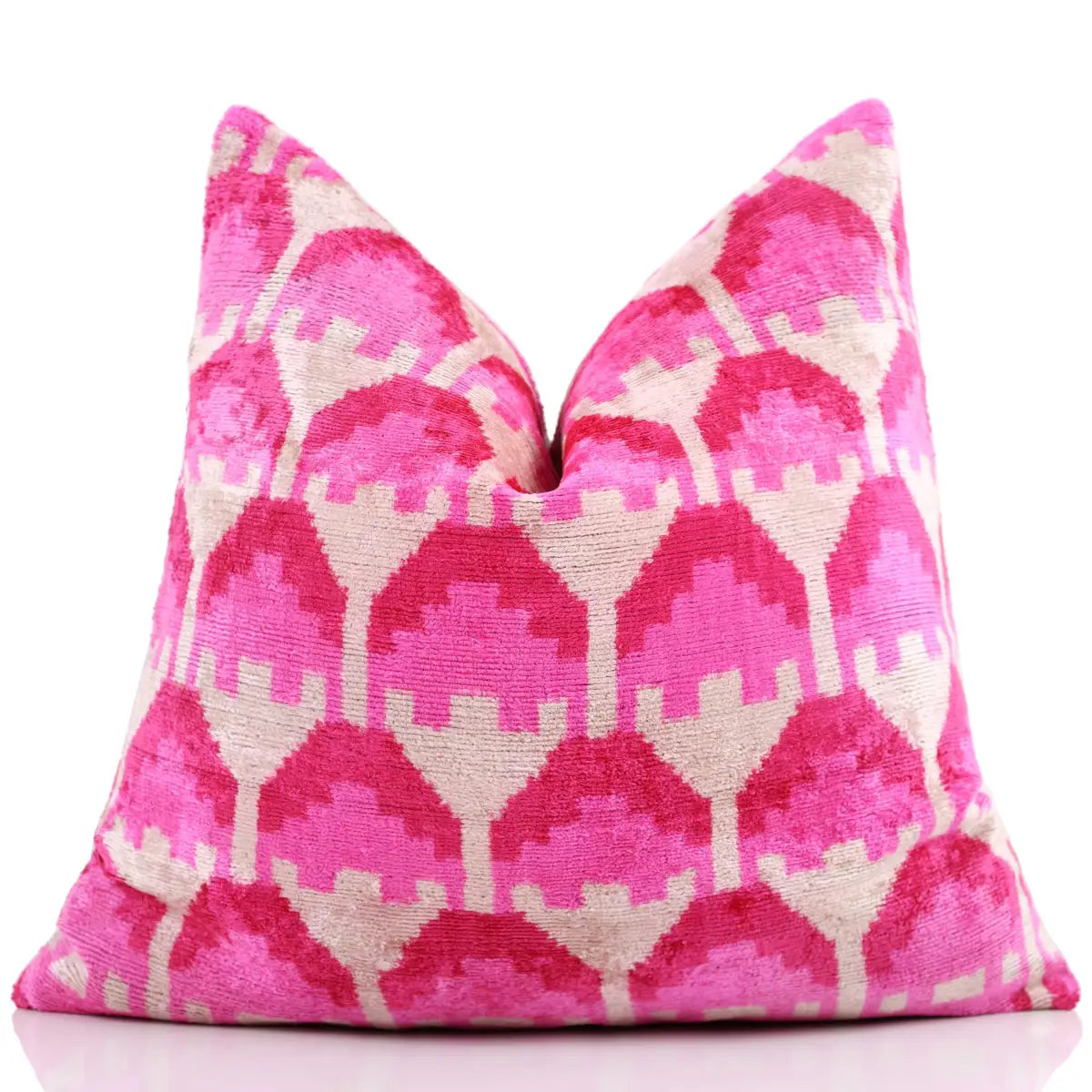 Luxury Silk Velvet Throw Pillow – Handmade Pink Ikat 20x20 - Canvello