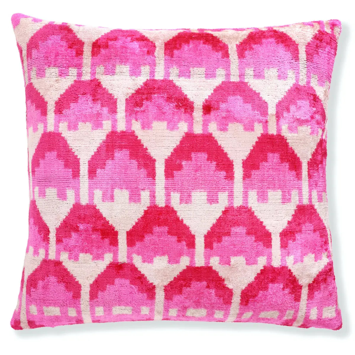 Luxury Silk Velvet Throw Pillow – Handmade Pink Ikat 20x20 - Canvello