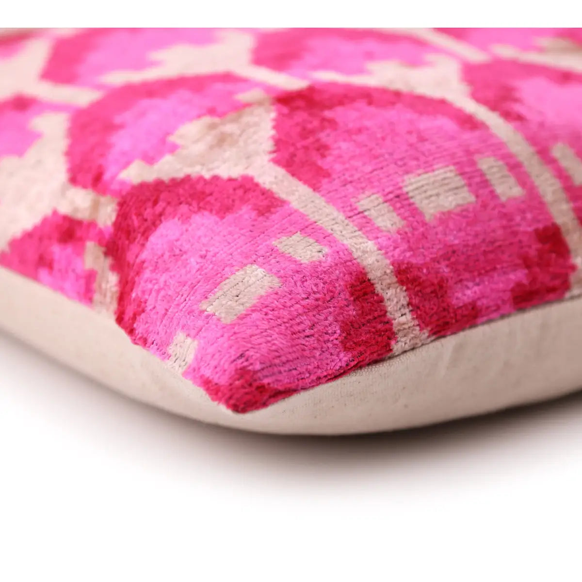 Luxury Silk Velvet Throw Pillow – Handmade Pink Ikat 20x20 - Canvello