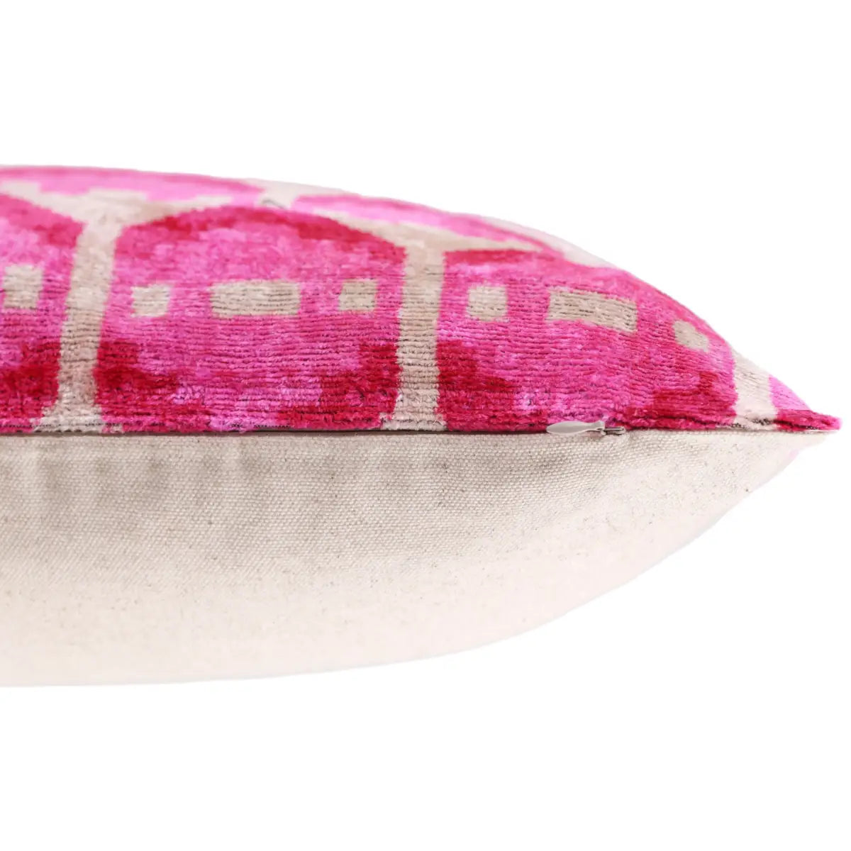 Luxury Silk Velvet Throw Pillow – Handmade Pink Ikat 20x20 - Canvello