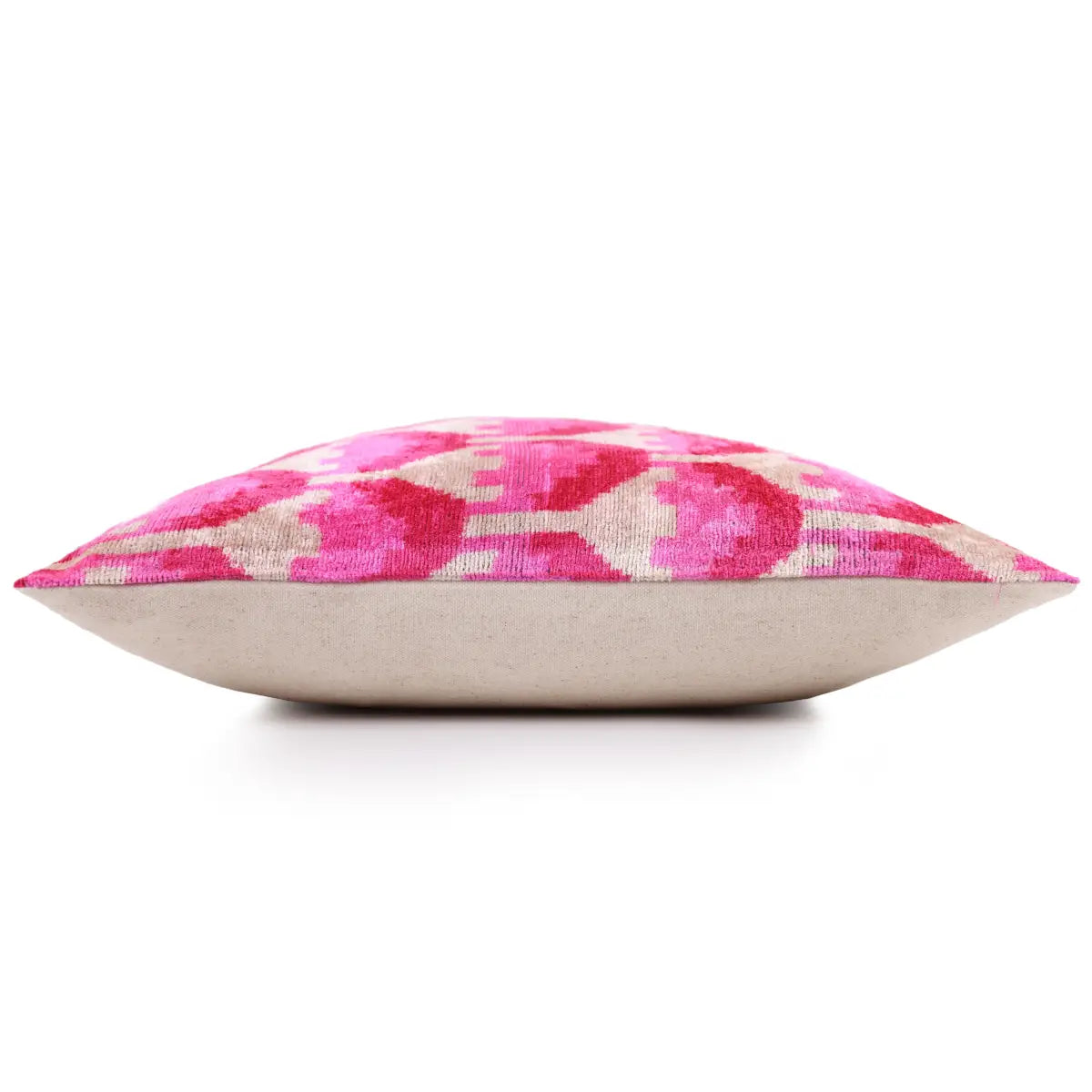 Luxury Silk Velvet Throw Pillow – Handmade Pink Ikat 20x20 - Canvello