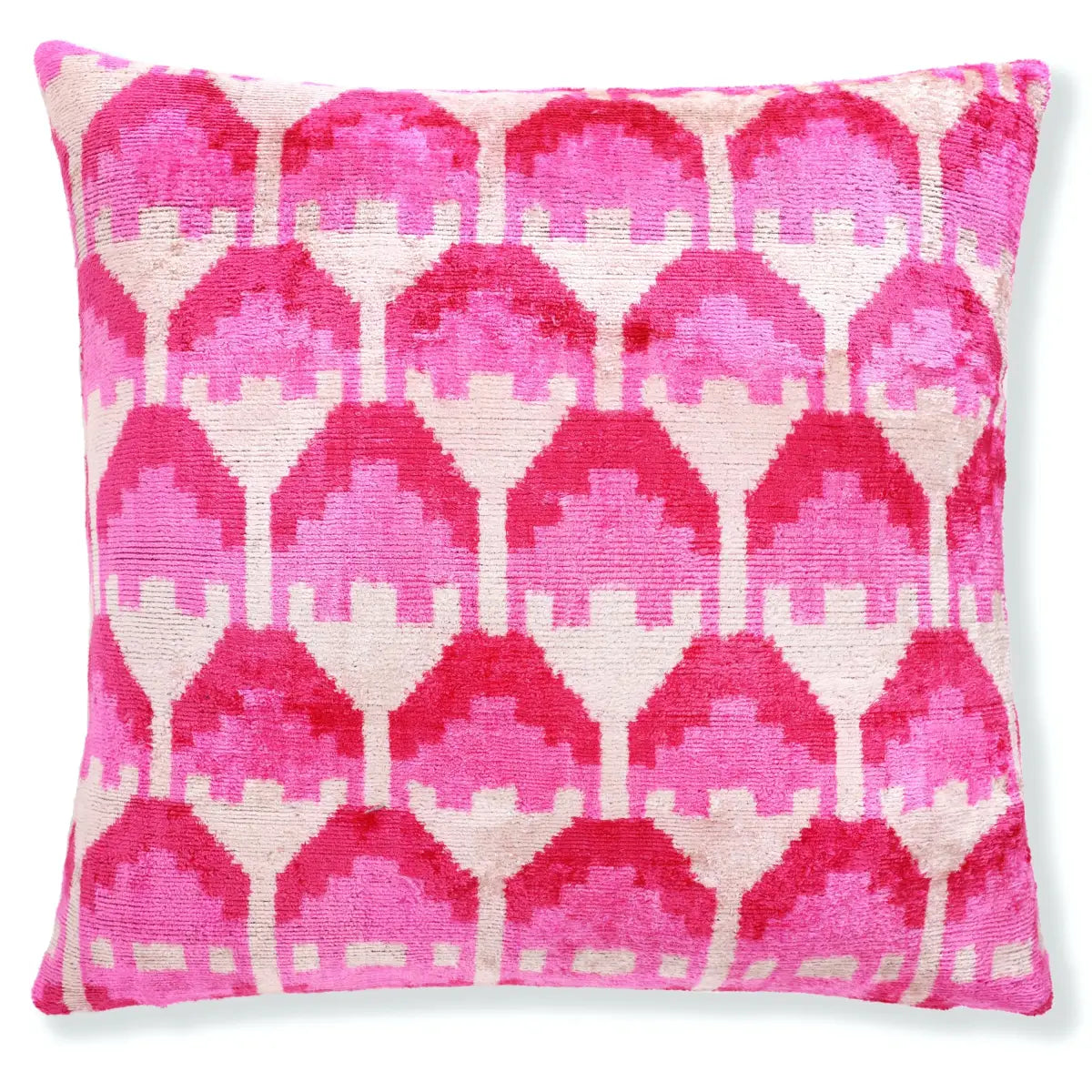 Luxury Silk Velvet Throw Pillow – Handmade Pink Ikat 20x20 - Canvello
