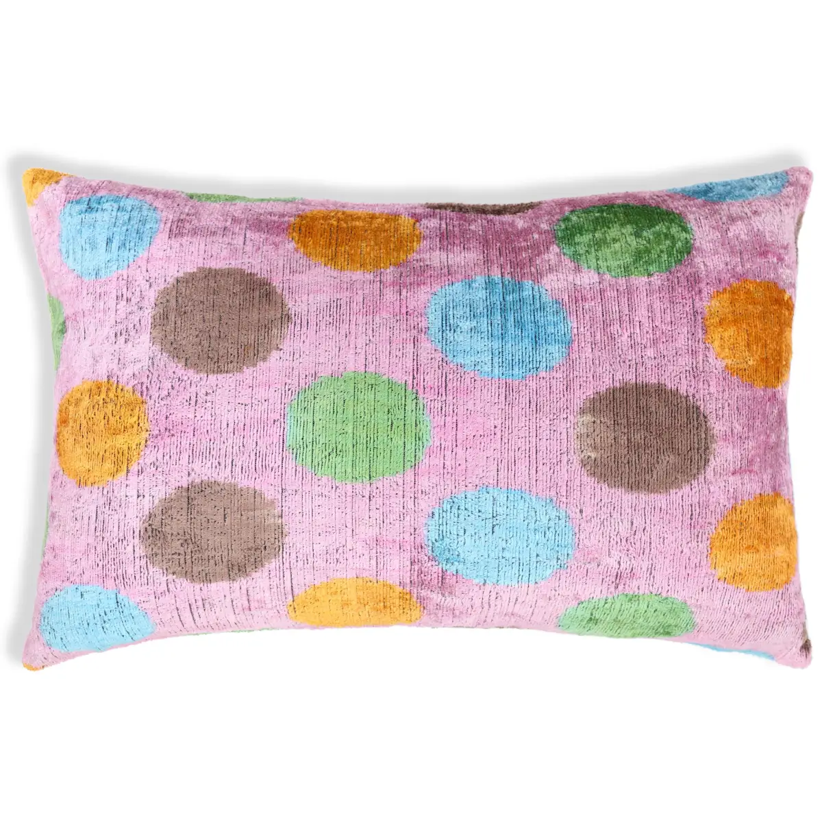 Luxury Polka Dot Silk Velvet Throw Pillow 16x24 – Handmade Multicolor Designer Lumbar - Canvello
