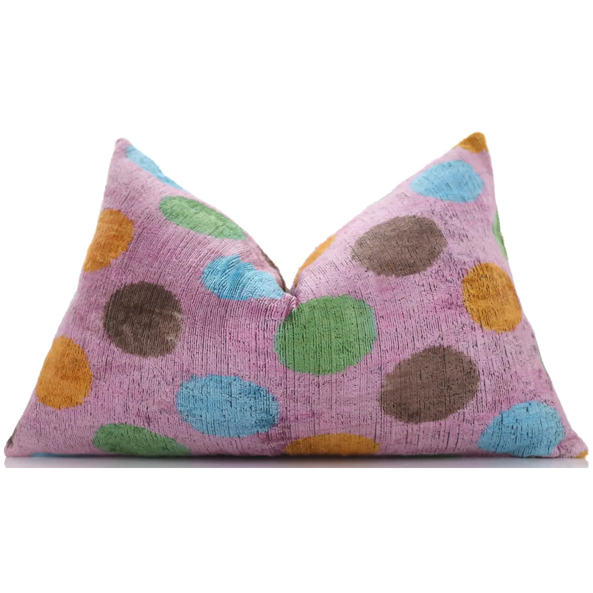 Luxury Polka Dot Silk Velvet Throw Pillow 16x24 – Handmade Multicolor Designer Lumbar - Canvello