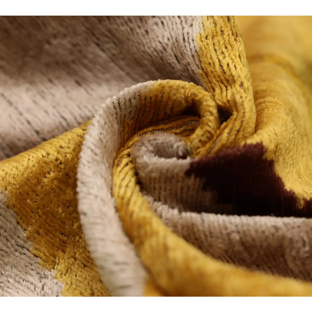 Luxury Silk Velvet Ikat Lumbar Pillow - Mustard Cream and Chocolate - 16x24 Inch with Down Insert - Canvello