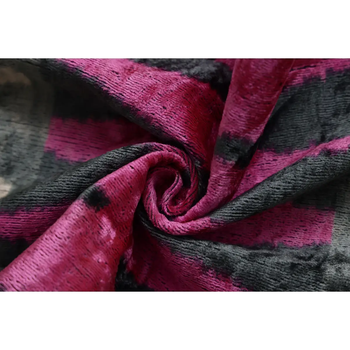 Luxury Silk Velvet Ikat Lumbar Pillow - Pink Charcoal and Natural - 16x24 Inch with Down Insert - Canvello