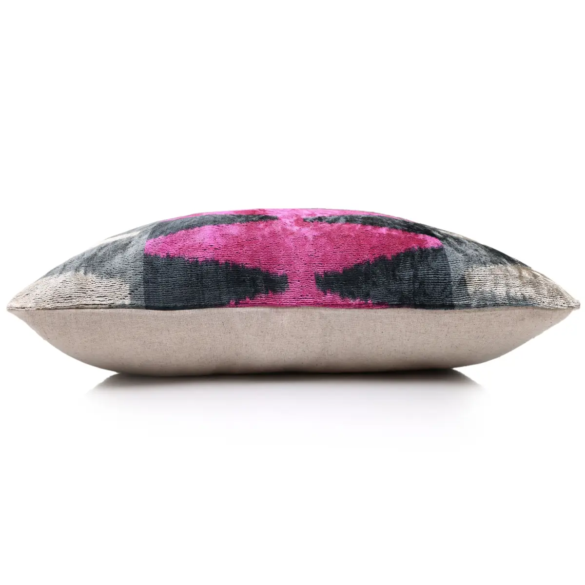 Luxury Silk Velvet Ikat Lumbar Pillow - Pink Charcoal and Natural - 16x24 Inch with Down Insert - Canvello