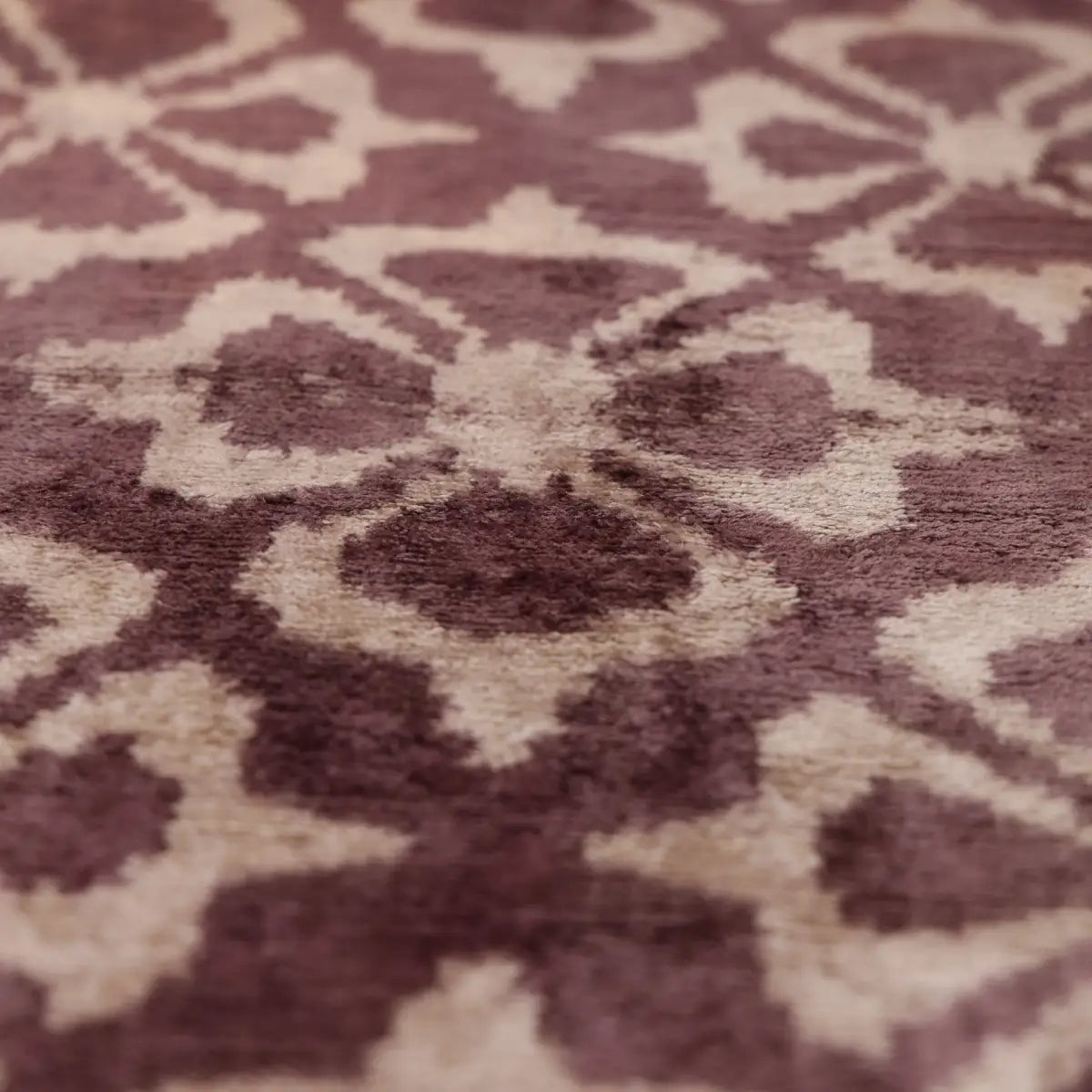 Luxury Silk Velvet Ikat Pillow - Mulberry and Cream - 16x24 Inch - Down Feather Insert - Canvello
