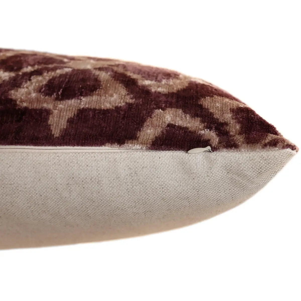 Luxury Silk Velvet Ikat Pillow - Mulberry and Cream - 16x24 Inch - Down Feather Insert - Canvello