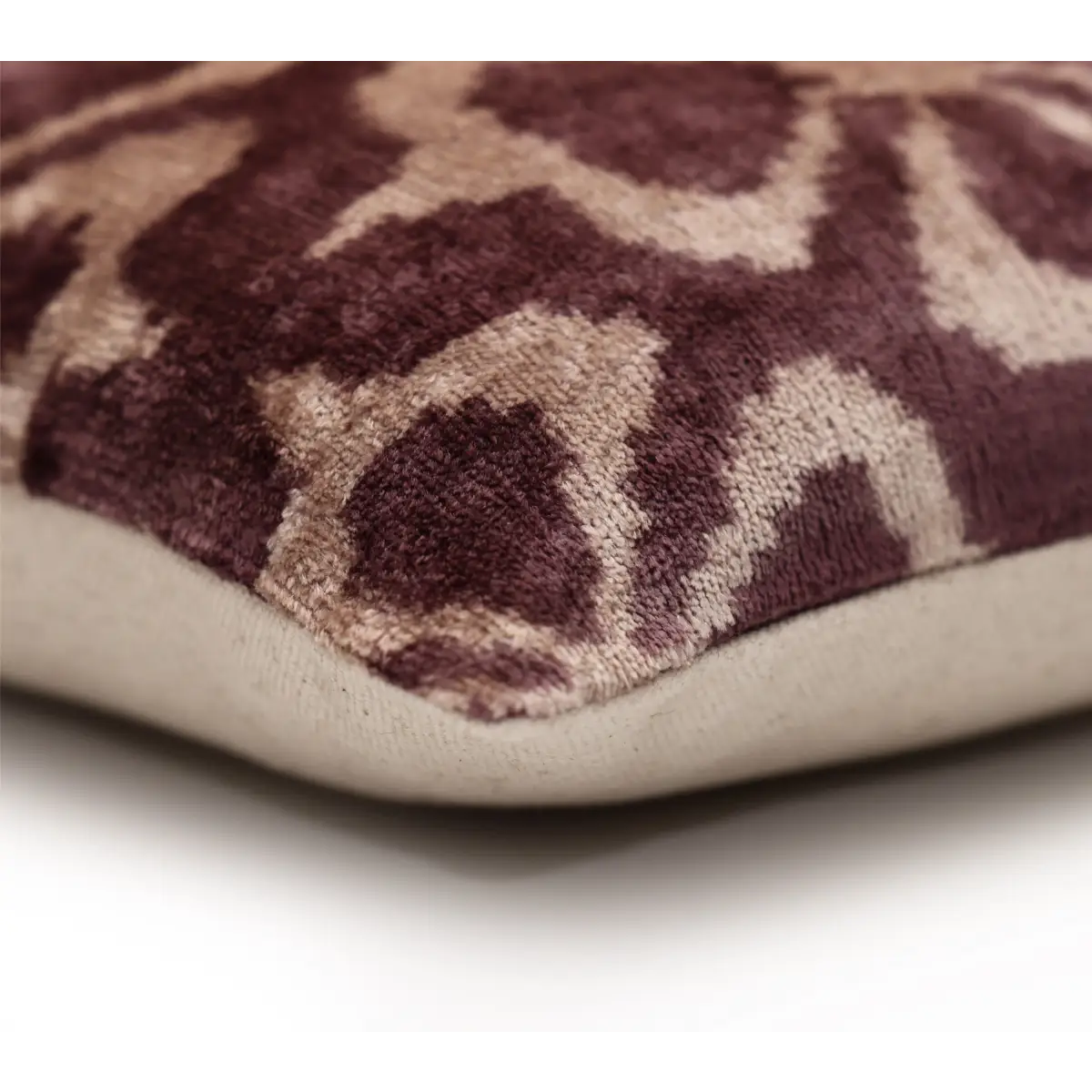 Luxury Silk Velvet Ikat Pillow - Mulberry and Cream - 16x24 Inch - Down Feather Insert - Canvello