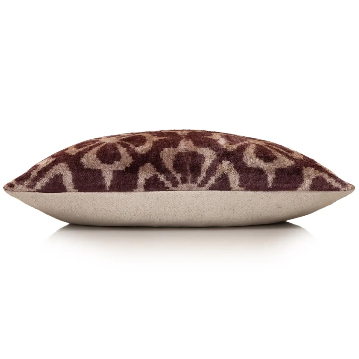 Luxury Silk Velvet Ikat Pillow - Mulberry and Cream - 16x24 Inch - Down Feather Insert - Canvello