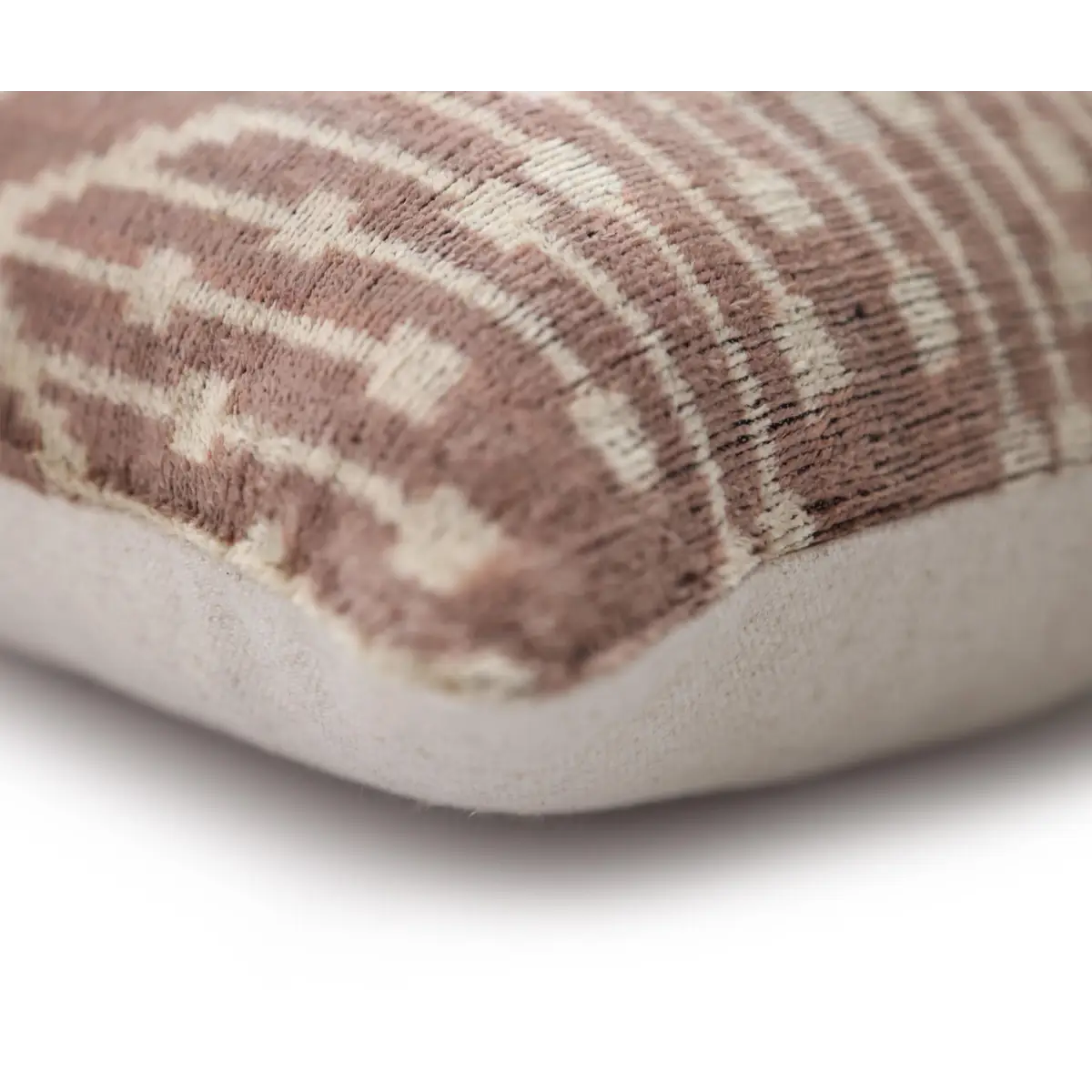Luxury Silk Velvet Ikat Throw Pillow 16x24 – Taupe & Blush Handmade - Canvello