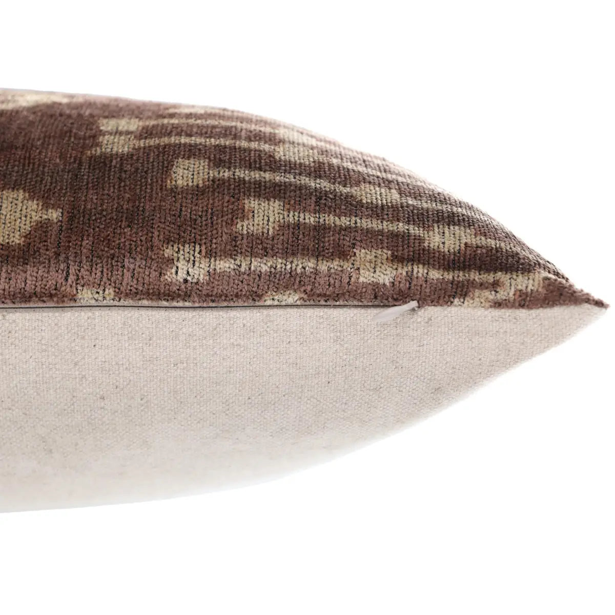 Luxury Silk Velvet Ikat Throw Pillow 16x24 – Taupe & Blush Handmade - Canvello