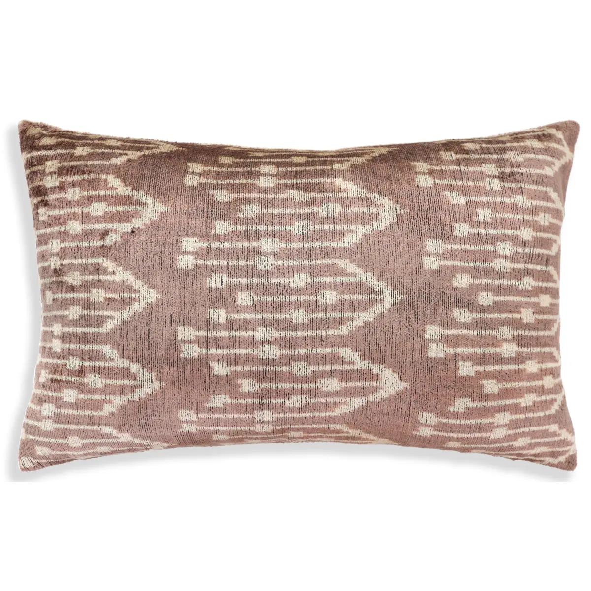 Luxury Silk Velvet Ikat Throw Pillow 16x24 – Taupe & Blush Handmade - Canvello