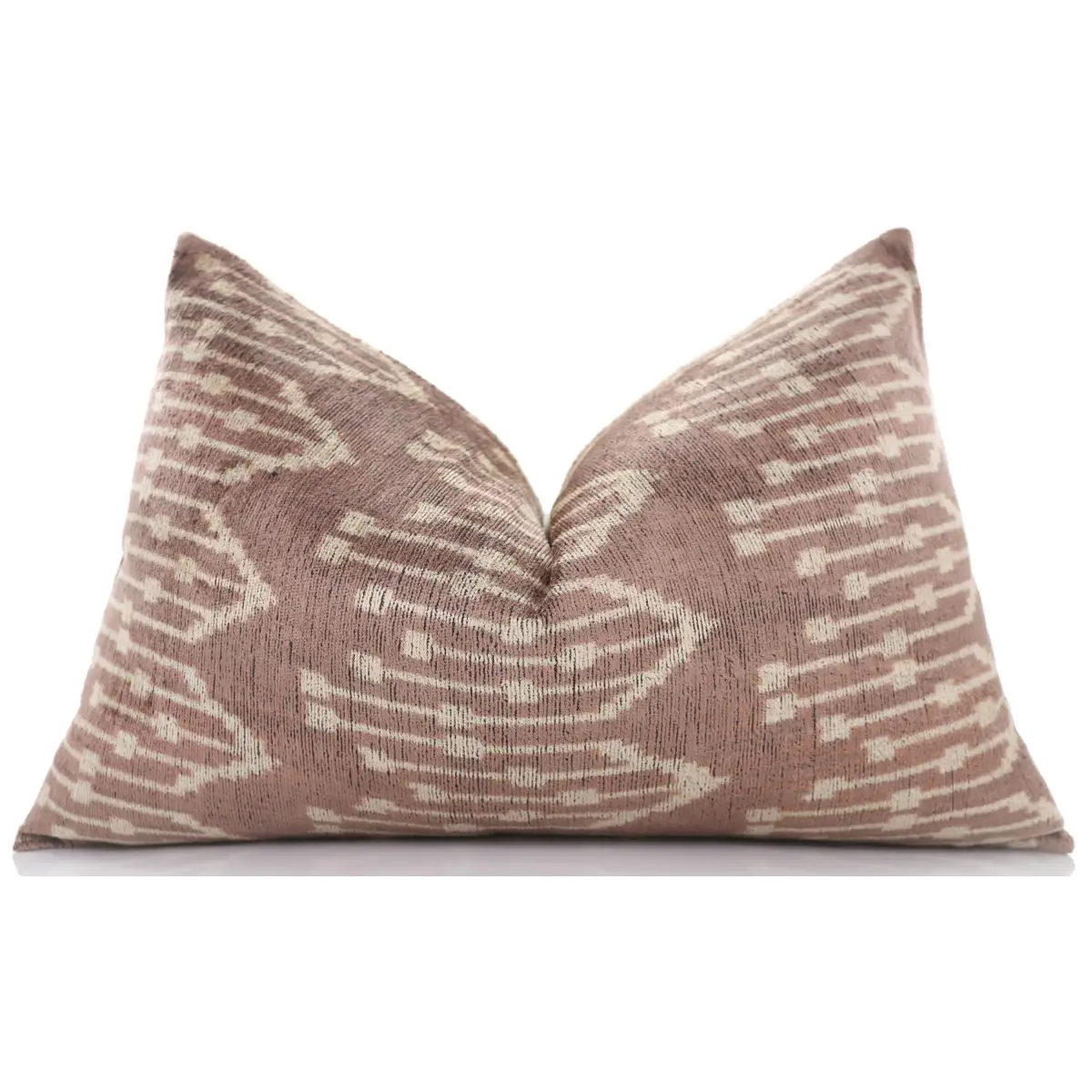 Luxury Silk Velvet Ikat Throw Pillow 16x24 – Taupe & Blush Handmade - Canvello