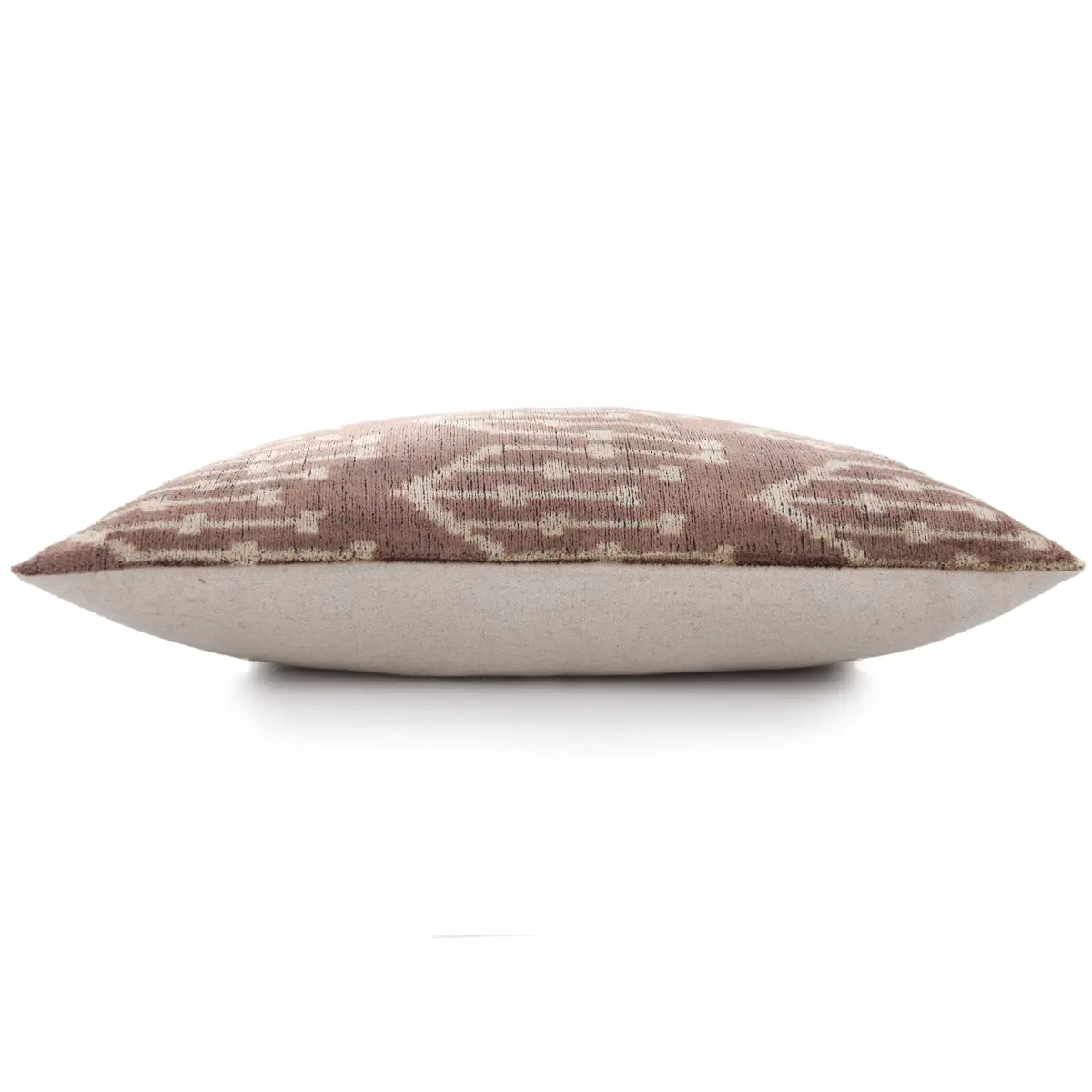 Luxury Silk Velvet Ikat Throw Pillow 16x24 – Taupe & Blush Handmade - Canvello