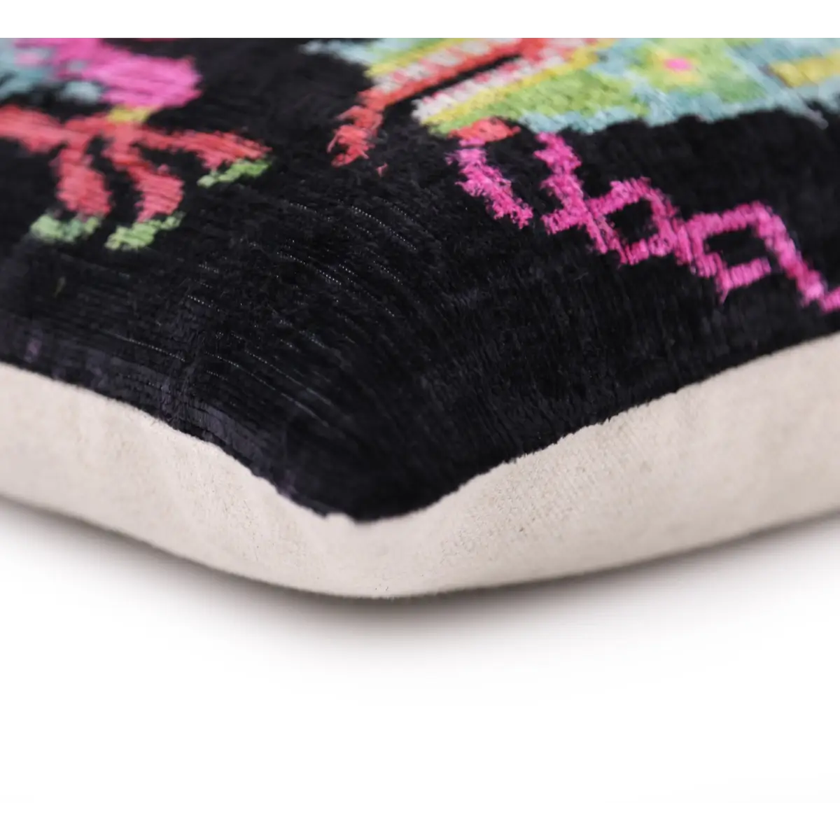 Luxury Silk Velvet Pillow 16x24 – Handmade Black Dragon Lumbar Cushion with Vibrant Colors - Canvello