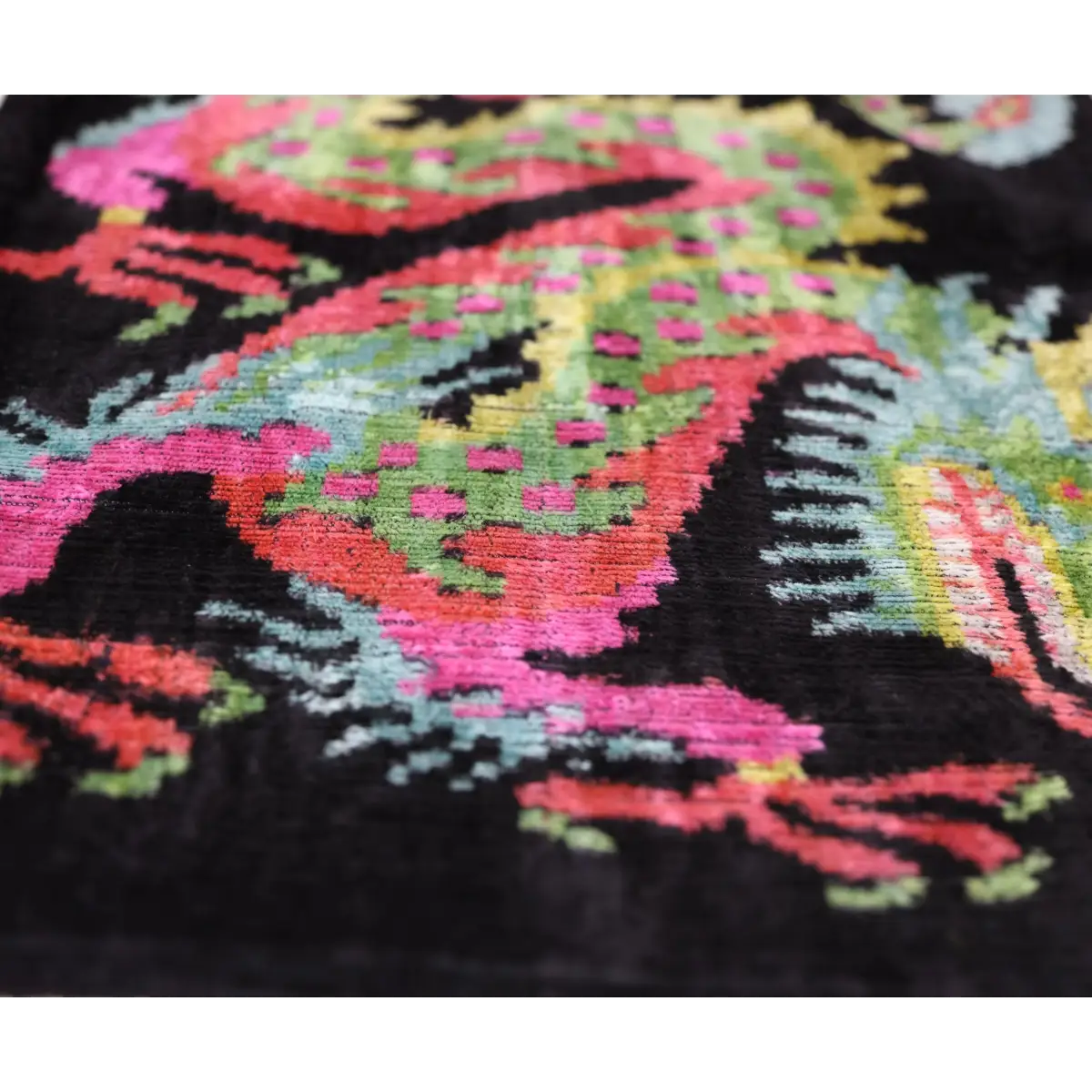 Luxury Silk Velvet Pillow 16x24 – Handmade Black Dragon Lumbar Cushion with Vibrant Colors - Canvello