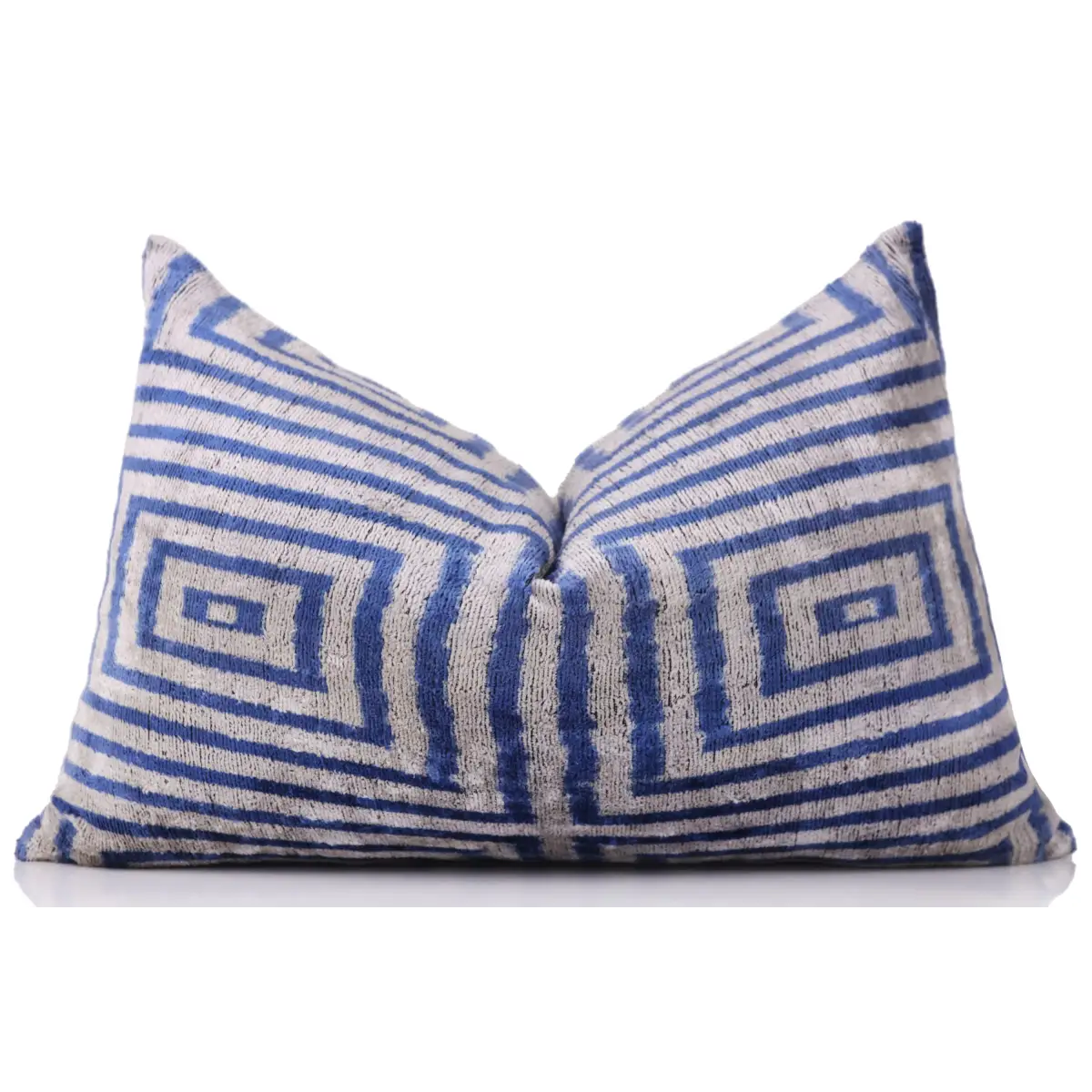 Luxury Silk Velvet Pillow 16x24 – Handmade Blue Geometric Square Lumbar Cushion - Canvello