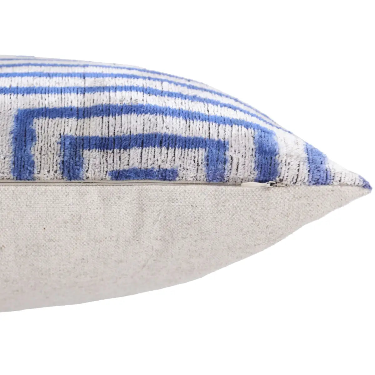 Luxury Silk Velvet Pillow 16x24 – Handmade Blue Geometric Square Lumbar Cushion - Canvello