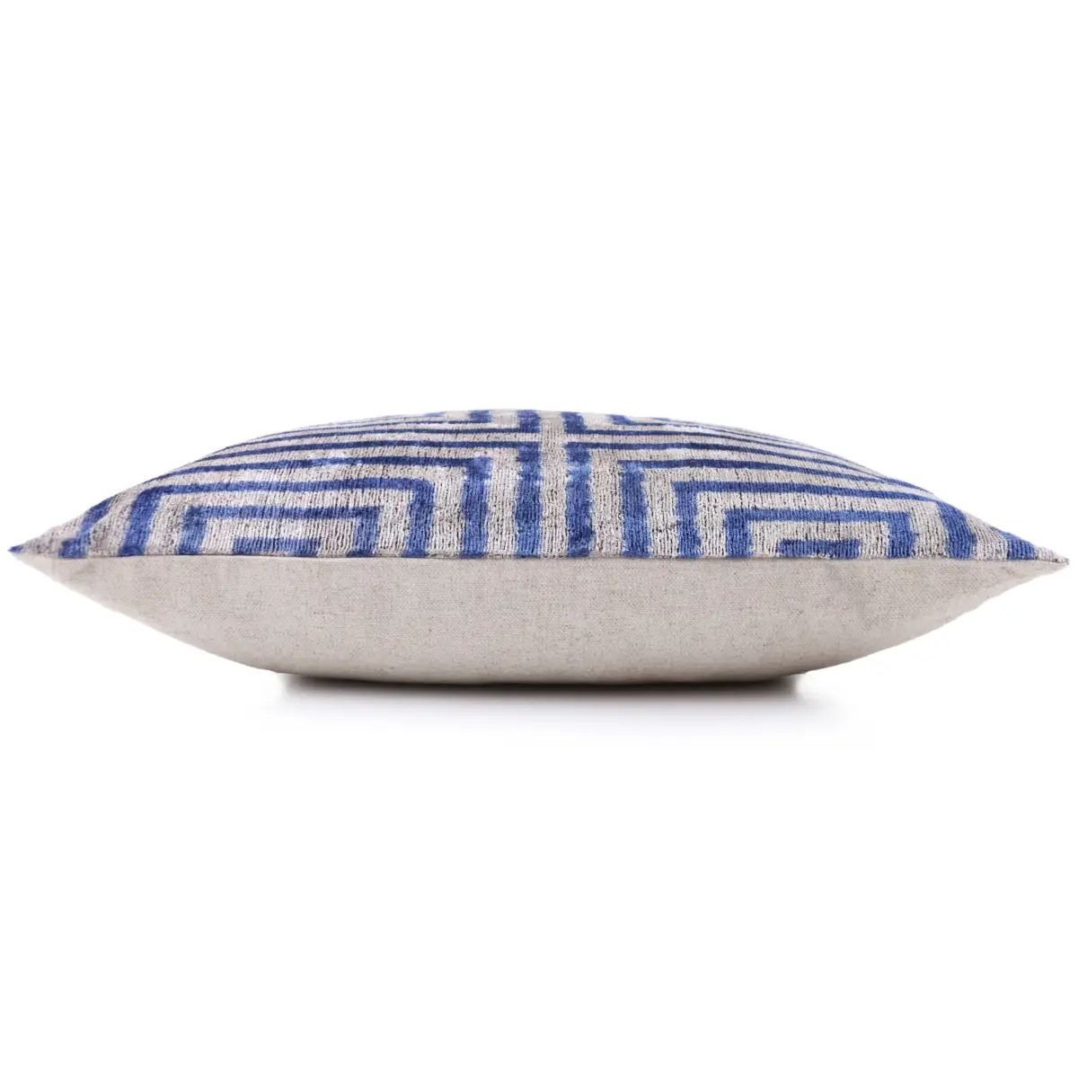 Luxury Silk Velvet Pillow 16x24 – Handmade Blue Geometric Square Lumbar Cushion - Canvello