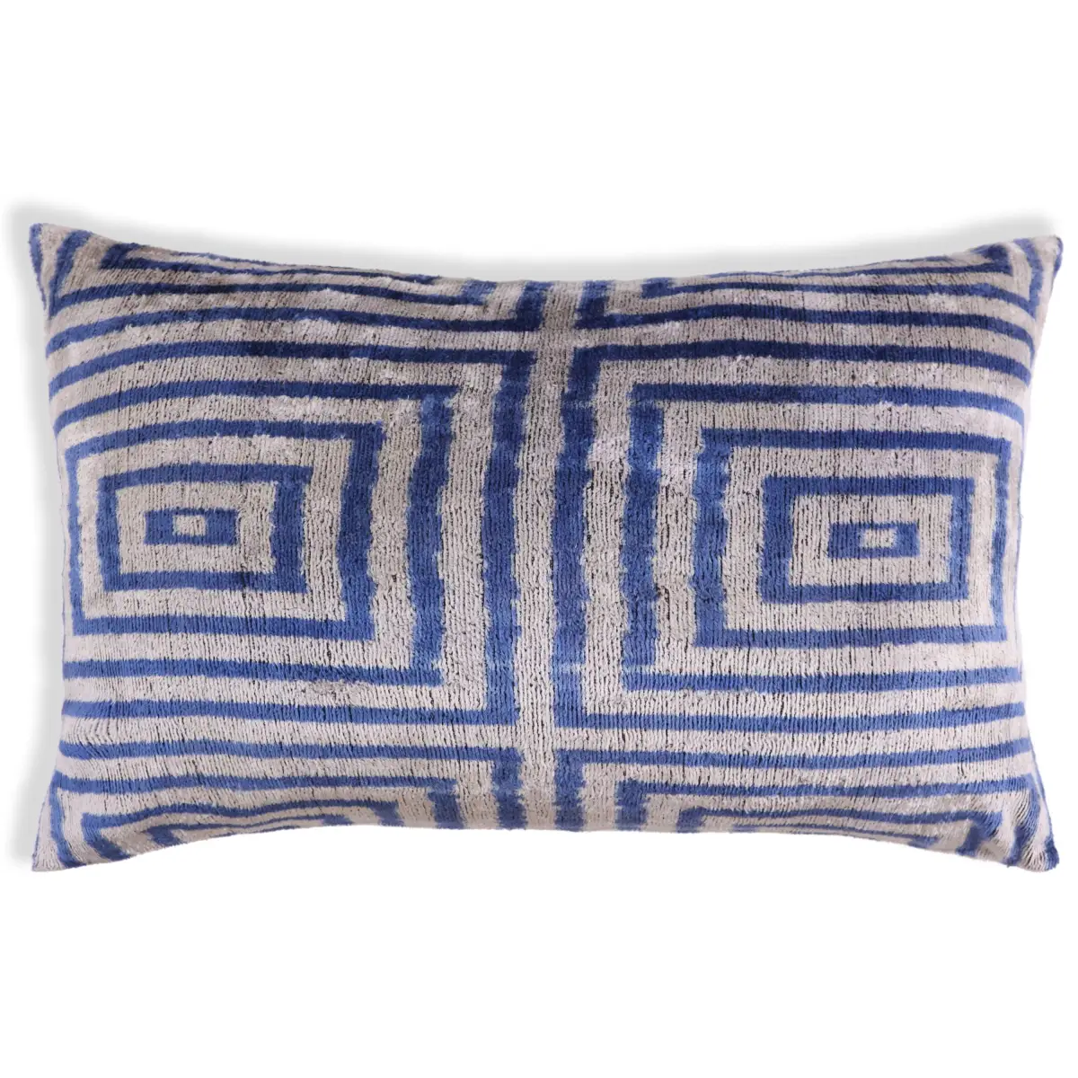 Luxury Silk Velvet Pillow 16x24 – Handmade Blue Geometric Square Lumbar Cushion - Canvello