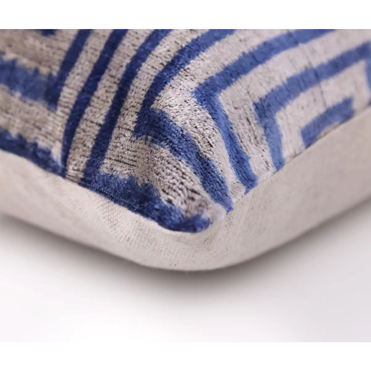 Luxury Silk Velvet Pillow 16x24 – Handmade Blue Geometric Square Lumbar Cushion - Canvello